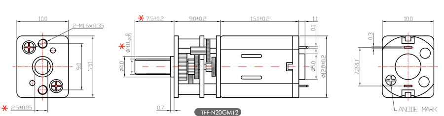N20微型减速电机尺寸图